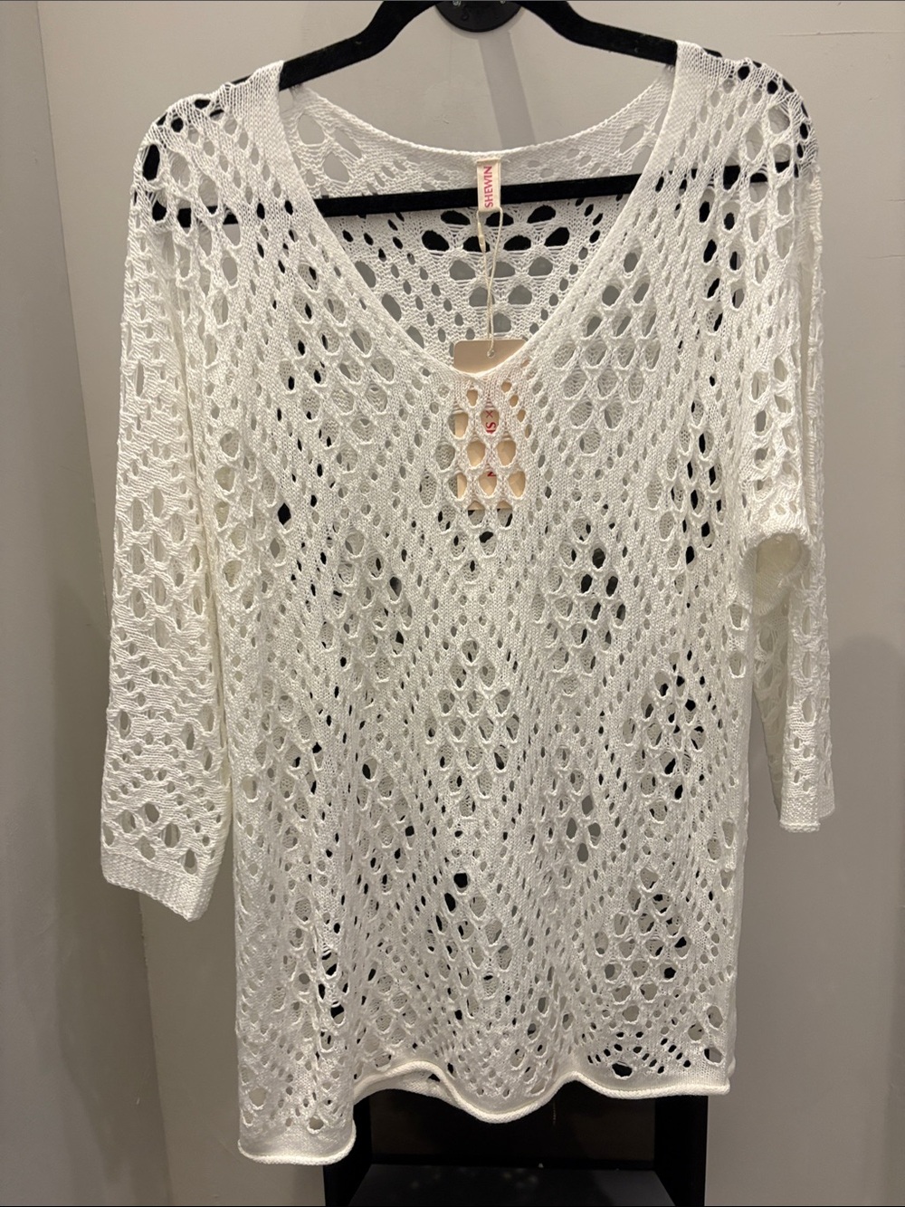 SHEIN White Open-Knit Crochet Swim Cover-Up